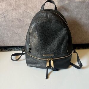 Michael Kors Black Pebbled Leather Small Backpack with Gold Hardware